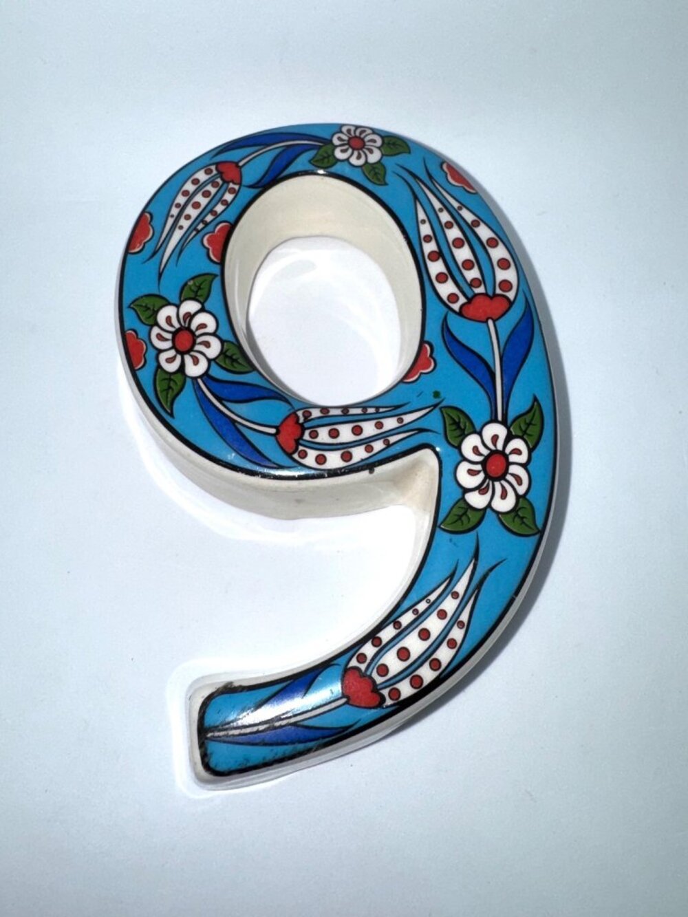 Ceramic House Number 9 With Floral & Tulip Design Decorative Address Plaque - Picture 3 of 5